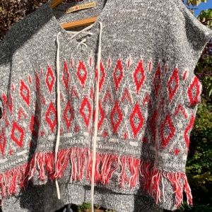 Girls Fringed poncho jacket top